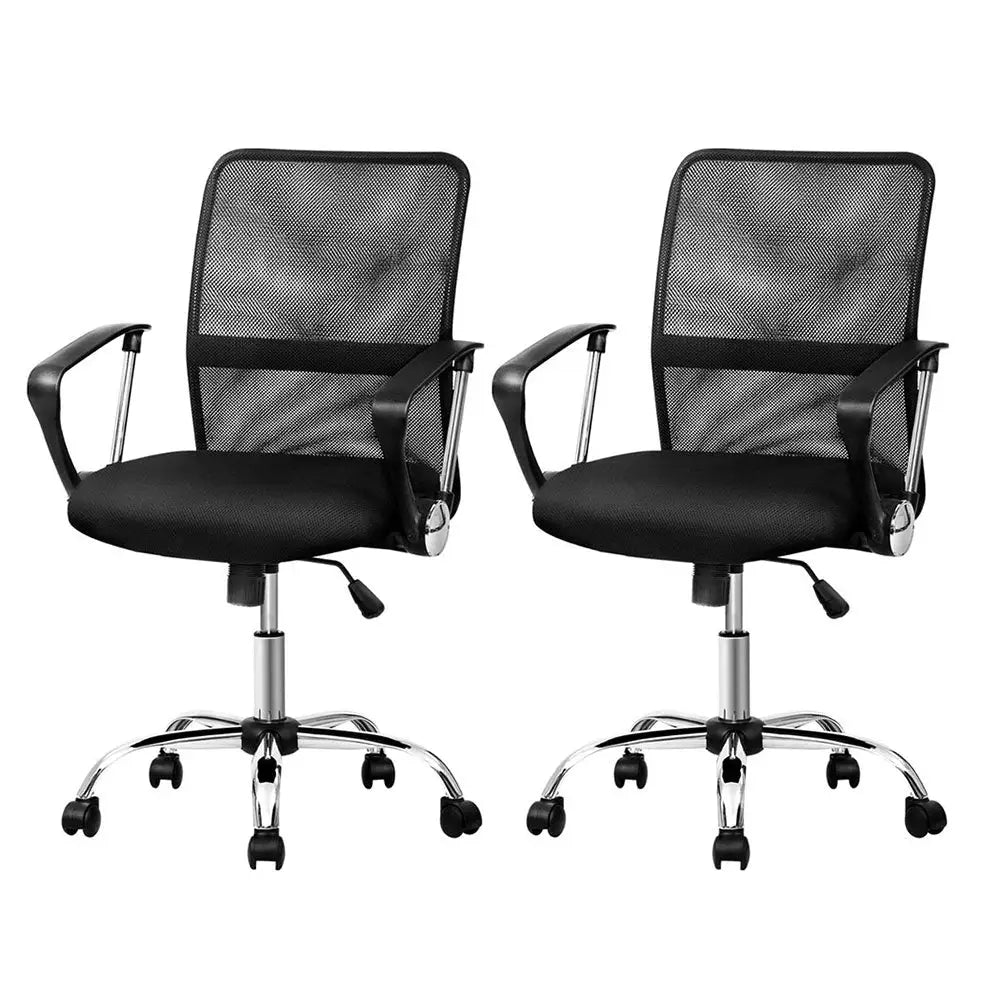 Artiss 2x Mesh Office Chair Mid Back Black - Furniture > Office > Office & Desk Chairs