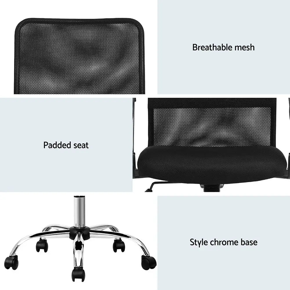 Artiss 2x Mesh Office Chair Mid Back Black - Furniture > Office > Office & Desk Chairs