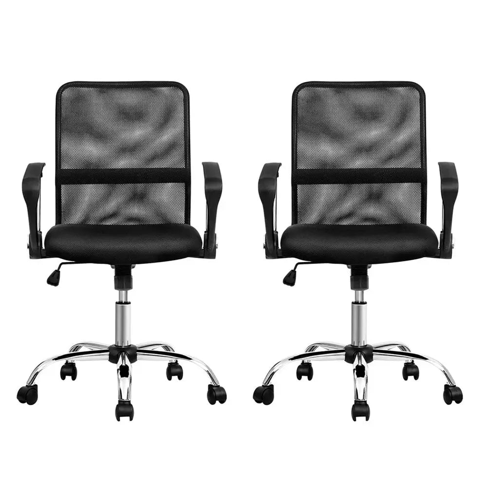 Artiss 2x Mesh Office Chair Mid Back Black - Furniture > Office > Office & Desk Chairs