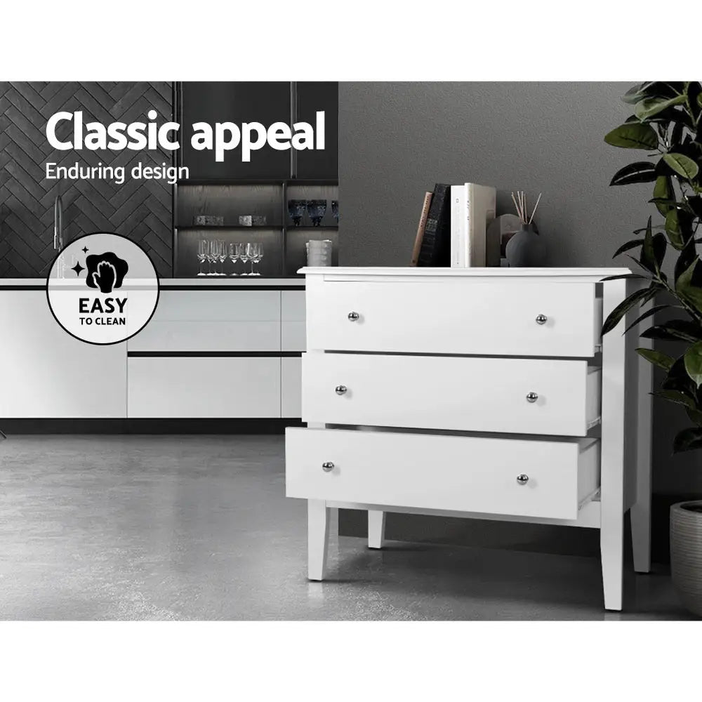 Artiss 3 Chest of Drawers - BRITTANY White - Furniture > Bedroom