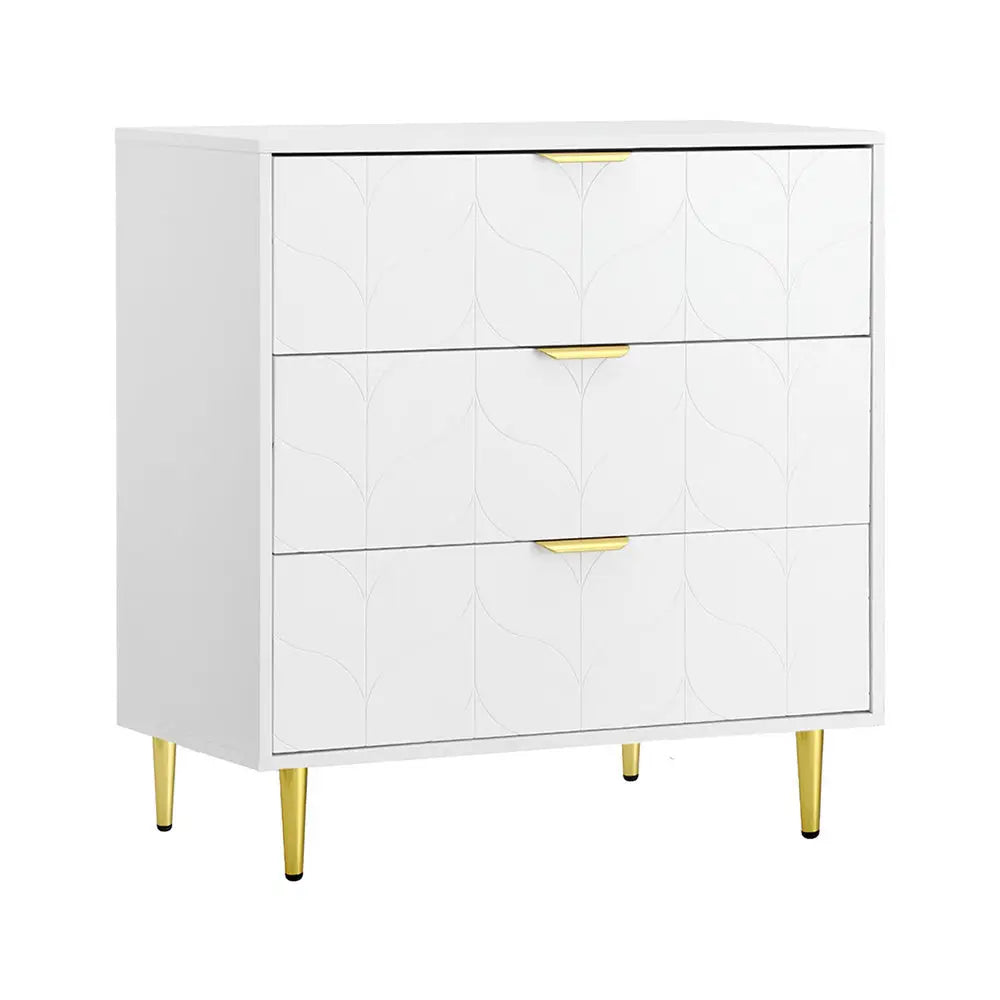 Artiss 3 Chest of Drawers Lowboy Cabinet White - Furniture > Bedroom > Dressers