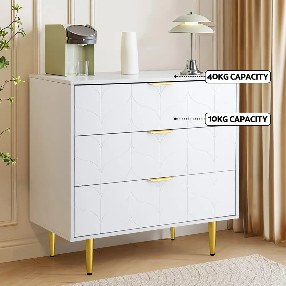 Artiss 3 Chest of Drawers Lowboy Cabinet White - Furniture > Bedroom > Dressers