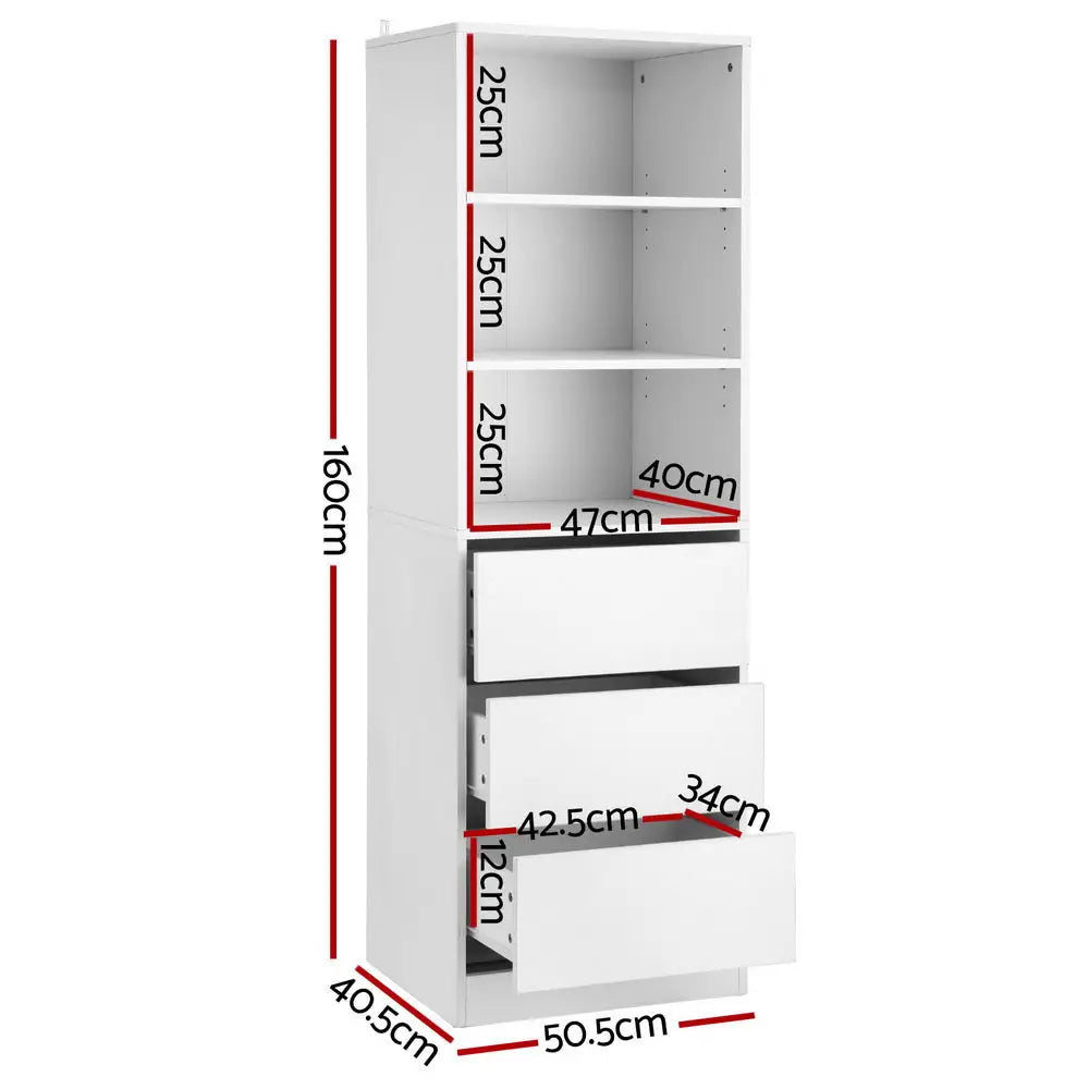 Artiss 3 Chest of Drawers Tallboy Cabinet White - Furniture > Bedroom > Dressers