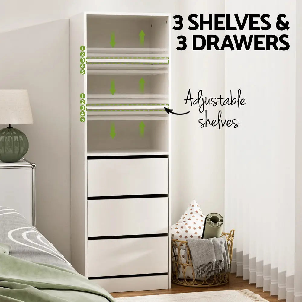 Artiss 3 Chest of Drawers Tallboy Cabinet White - Furniture > Bedroom > Dressers