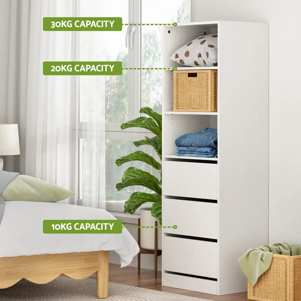 Artiss 3 Chest of Drawers Tallboy Cabinet White - Furniture > Bedroom > Dressers