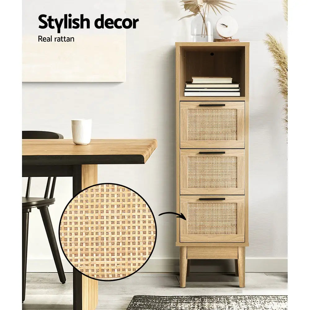 Artiss 3 Chest of Drawers with Shelf - BRIONY Oak - Furniture > Living Room