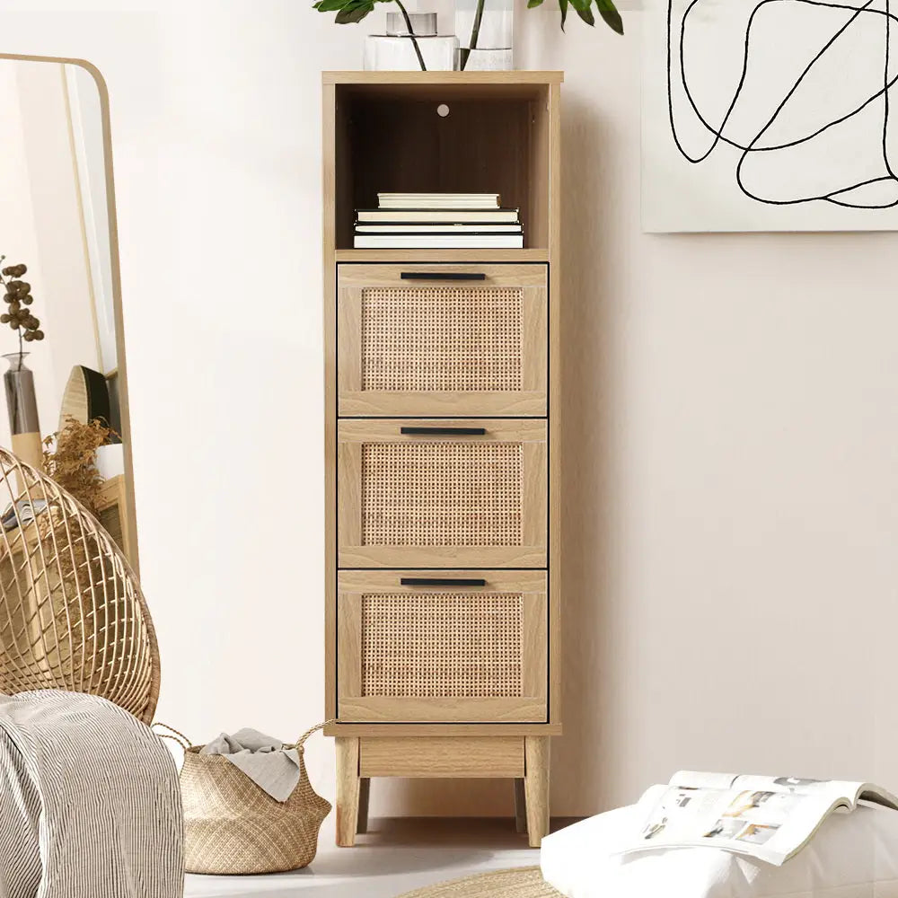 Artiss 3 Chest of Drawers with Shelf - BRIONY Oak - Furniture > Living Room