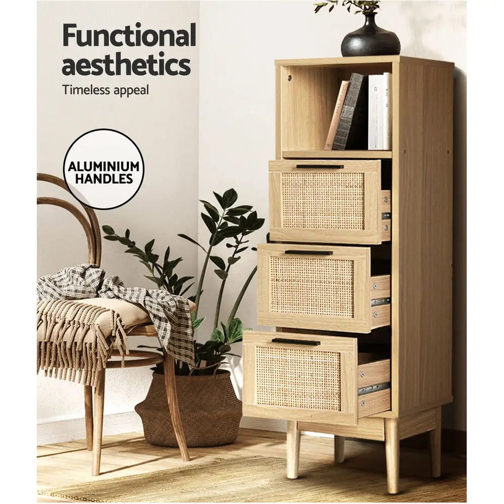 Artiss 3 Chest of Drawers with Shelf - BRIONY Oak - Furniture > Living Room