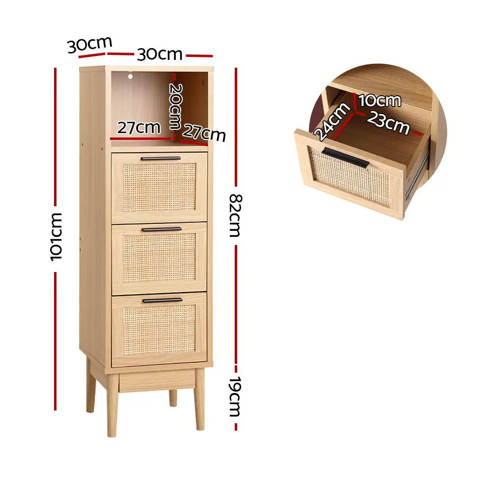 Artiss 3 Chest of Drawers with Shelf - BRIONY Oak - Furniture > Living Room