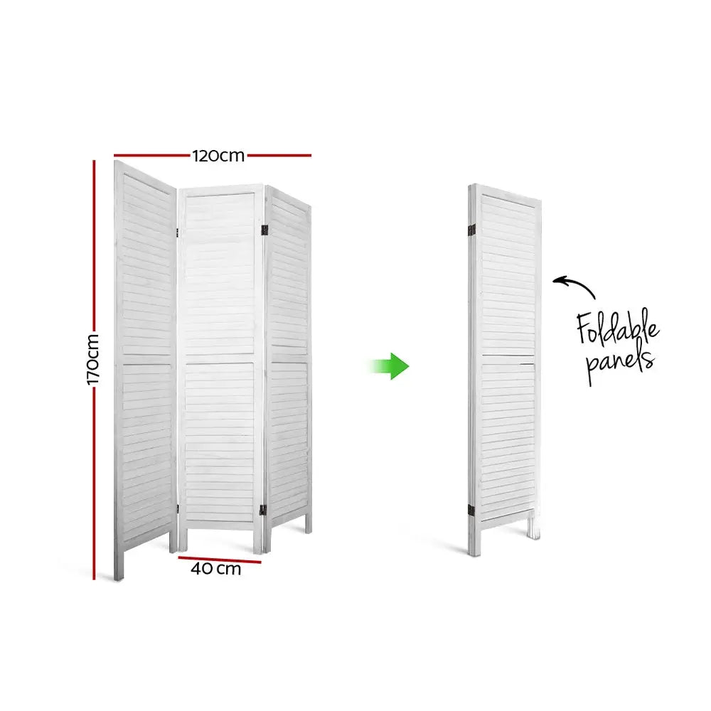 Artiss 3 Panel Room Divider Screen 120x170cm Louver White - Furniture > Living Room