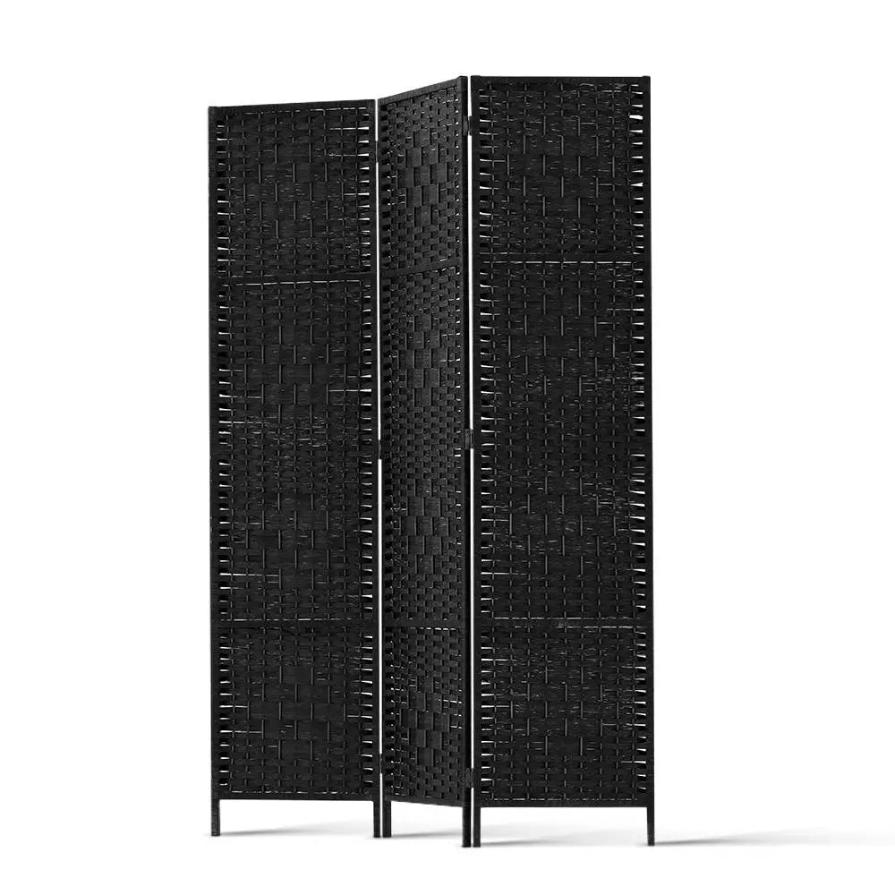 Artiss 3 Panel Room Divider Screen 123x170cm Woven Black - Furniture > Bedroom > Room Dividers