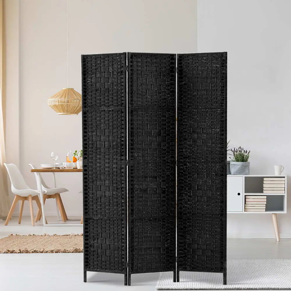 Artiss 3 Panel Room Divider Screen 123x170cm Woven Black - Furniture > Bedroom > Room Dividers