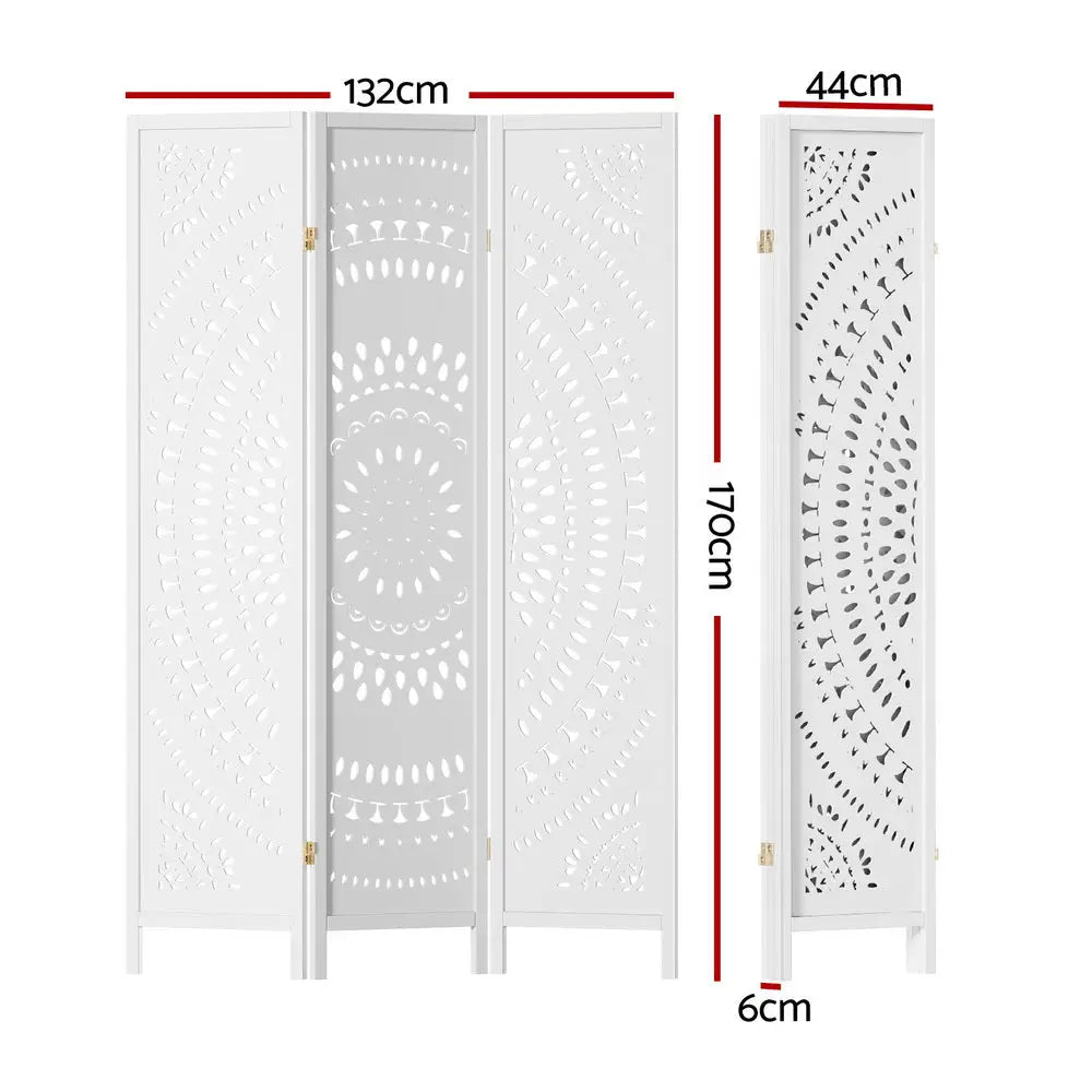Artiss 3 Panel Room Divider Screen 132x170cm Circle White - Furniture > Bedroom