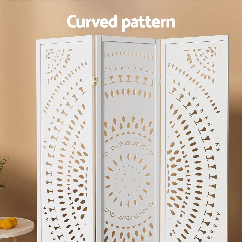 Artiss 3 Panel Room Divider Screen 132x170cm Circle White - Furniture > Bedroom
