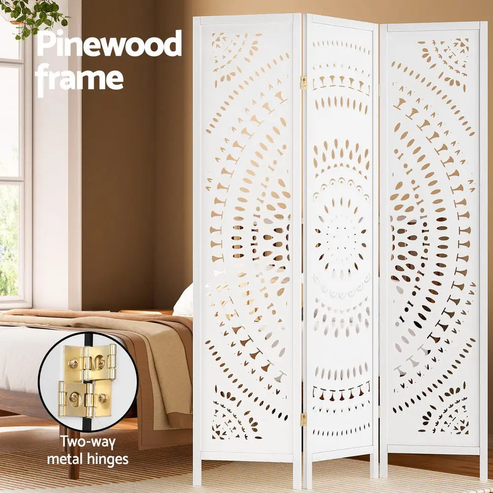 Artiss 3 Panel Room Divider Screen 132x170cm Circle White - Furniture > Bedroom