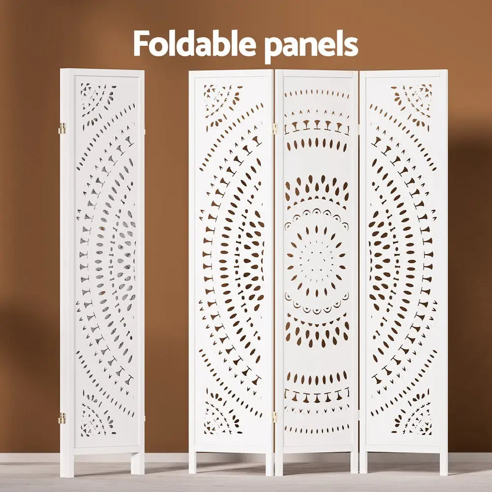 Artiss 3 Panel Room Divider Screen 132x170cm Circle White - Furniture > Bedroom
