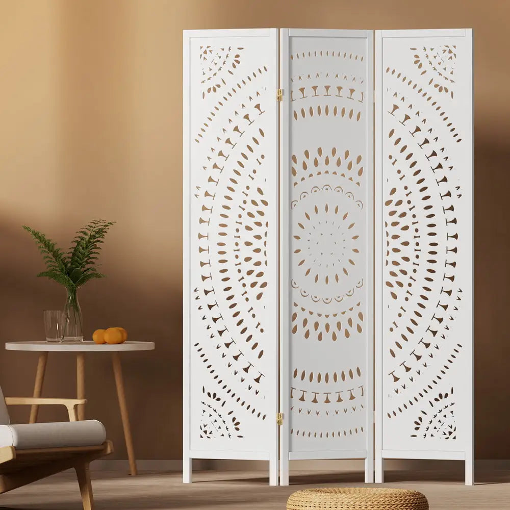 Artiss 3 Panel Room Divider Screen 132x170cm Circle White - Furniture > Bedroom