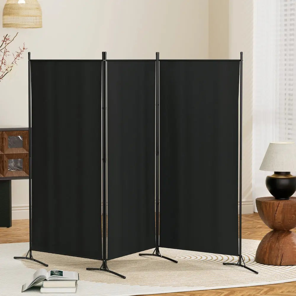 Artiss 3 Panel Room Divider Screen 260x180cm Fabric Black - Furniture > Bedroom > Room Dividers