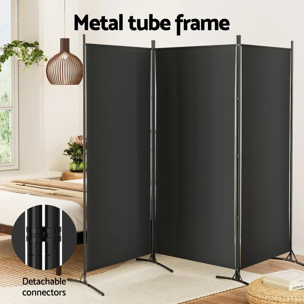 Artiss 3 Panel Room Divider Screen 260x180cm Fabric Black - Furniture > Bedroom > Room Dividers
