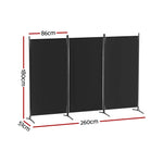Artiss 3 Panel Room Divider Screen 260x180cm Fabric Black - Furniture > Bedroom > Room Dividers