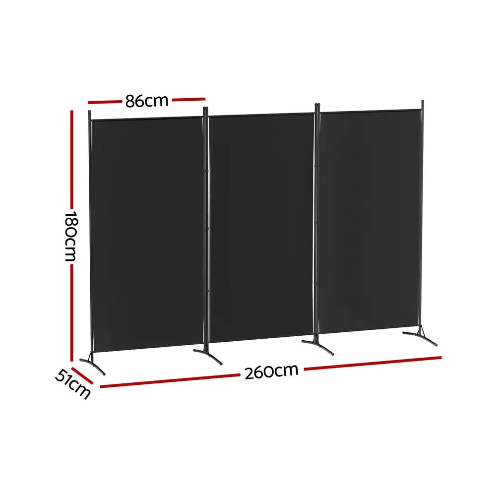 Artiss 3 Panel Room Divider Screen 260x180cm Fabric Black - Furniture > Bedroom > Room Dividers