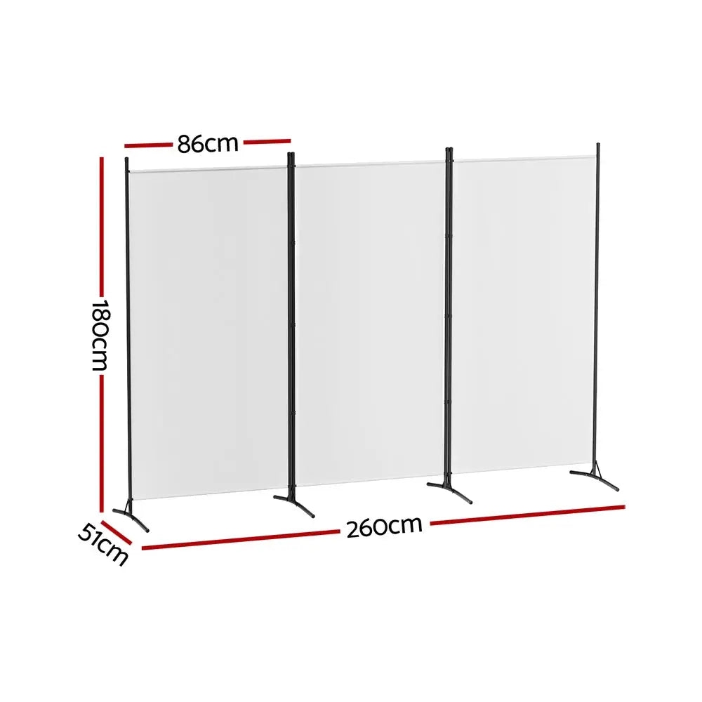 Artiss 3 Panel Room Divider Screen 260x180cm Fabric White - Furniture > Bedroom > Room Dividers