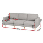 Artiss 3 Seater Sofa 225cm Linen Fabric Grey - Furniture > Sofas > Sofas & Sofa Beds