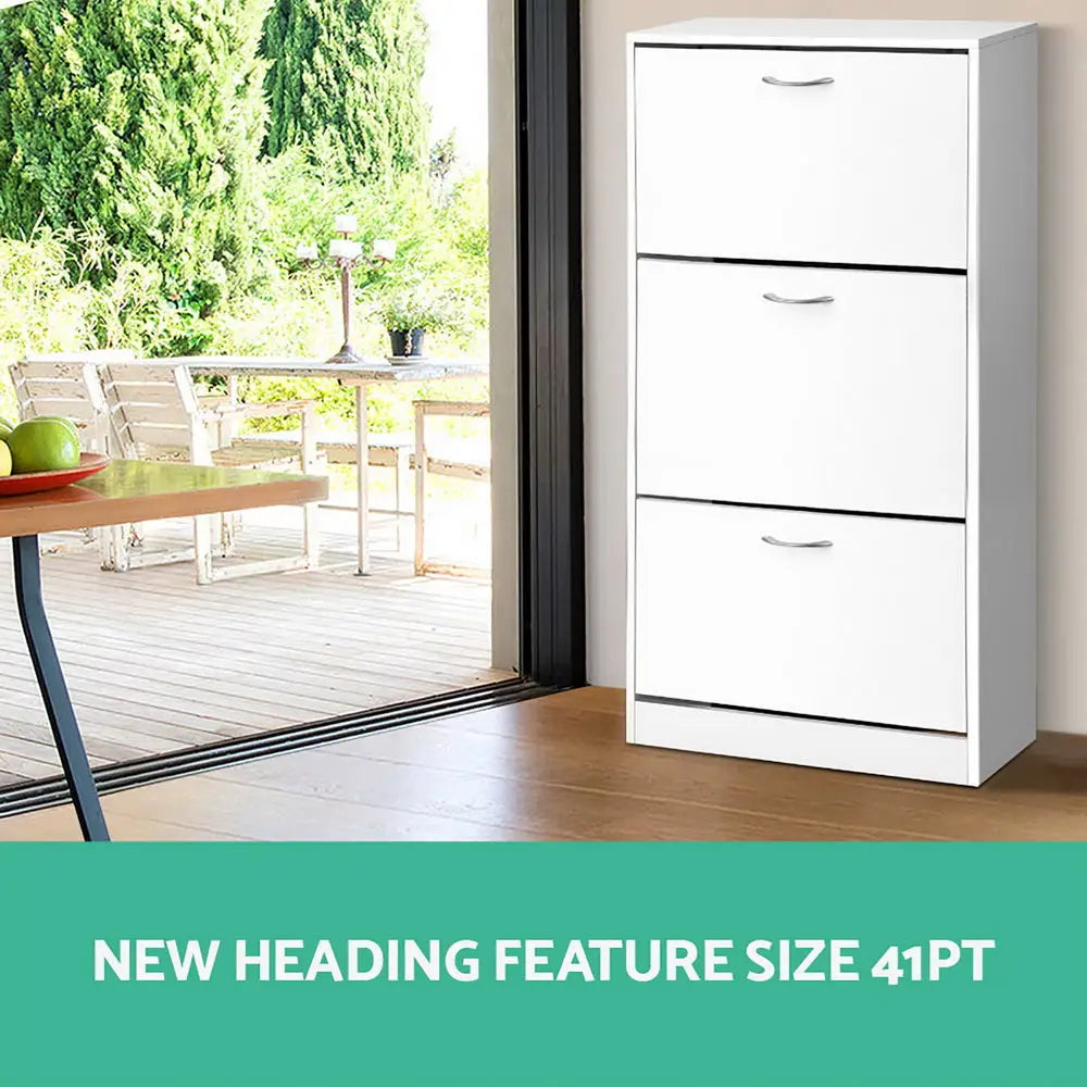 Artiss 3 Tier Shoe Cabinet - White - Home & Garden > Storage