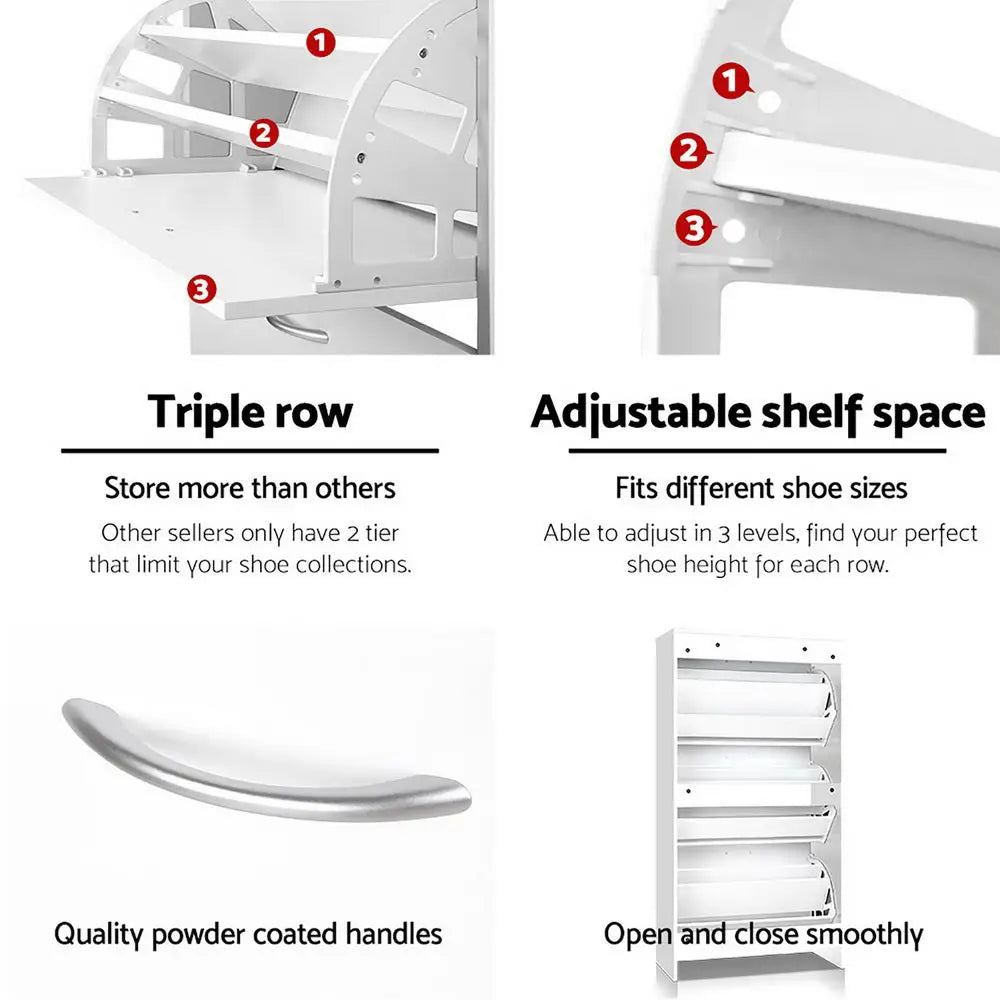 Artiss 3 Tier Shoe Cabinet - White - Home & Garden > Storage