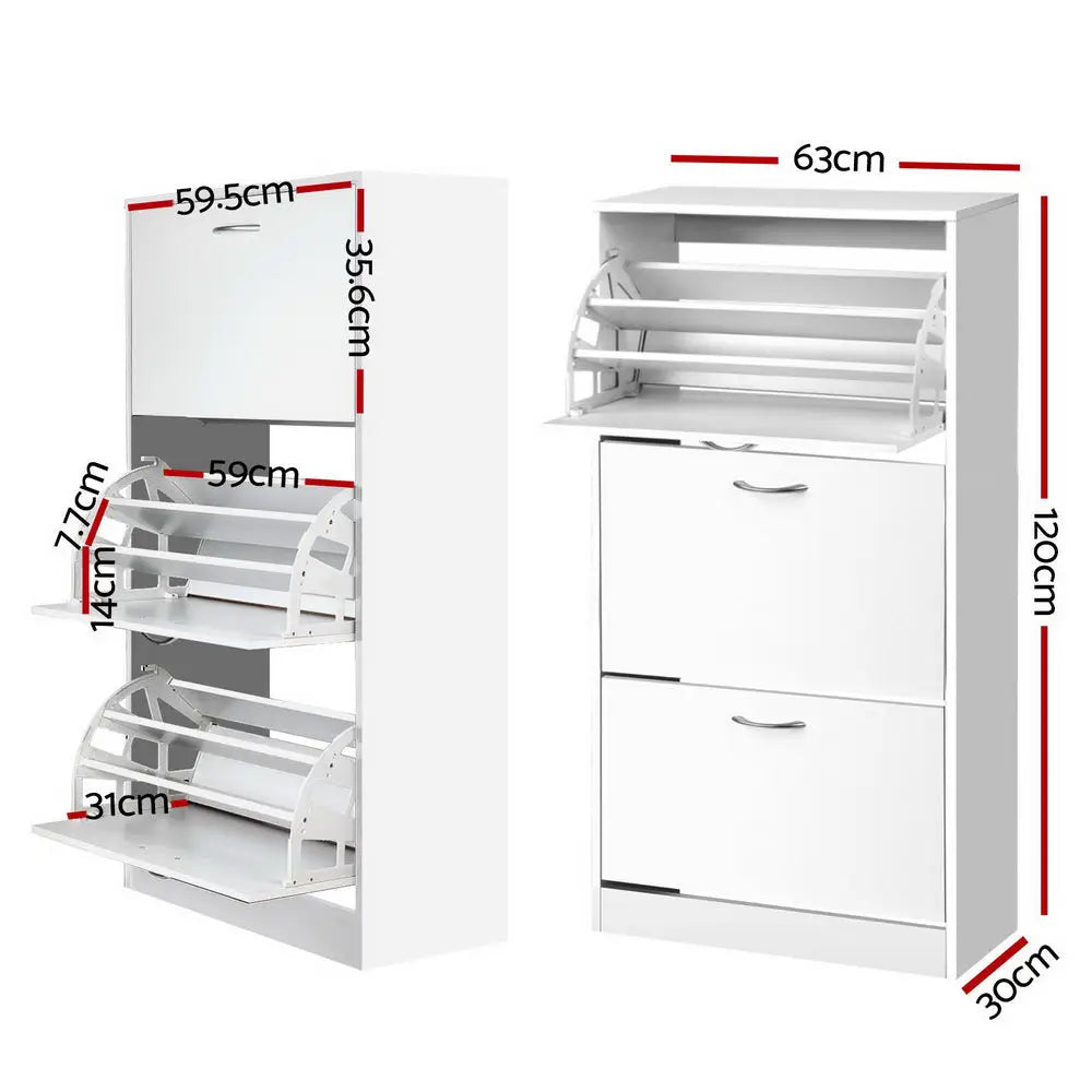 Artiss 3 Tier Shoe Cabinet - White - Home & Garden > Storage
