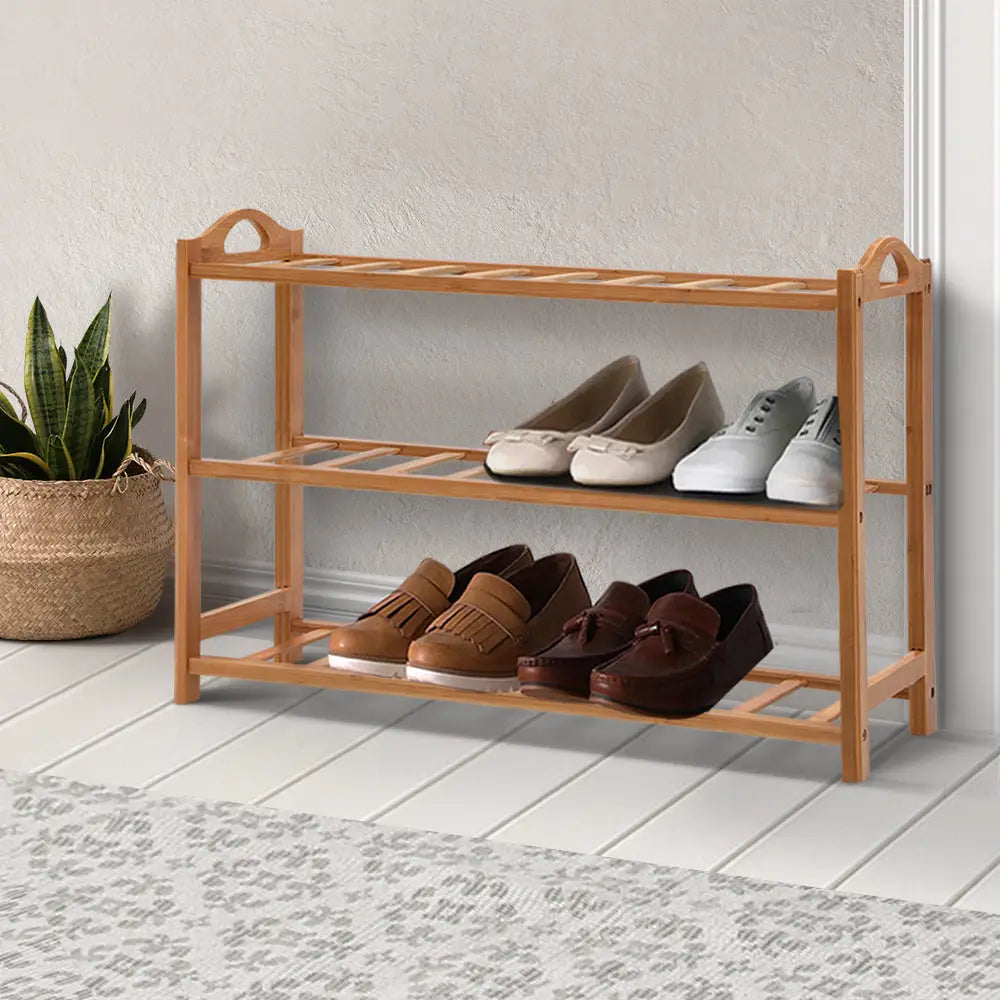 Artiss 3 Tiers Bamboo Shoe Rack Storage Organiser Wooden Shelf Stand Shelves - Furniture > Living Room