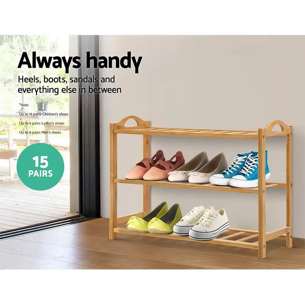 Artiss 3 Tiers Bamboo Shoe Rack Storage Organiser Wooden Shelf Stand Shelves - Furniture > Living Room