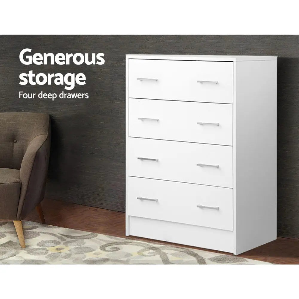 Artiss 4 Chest of Drawers - ANDES White - Furniture > Living Room