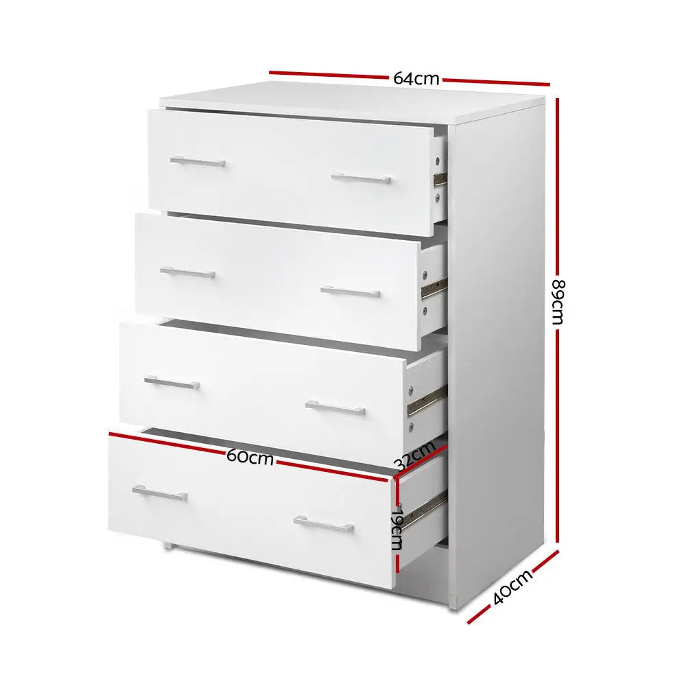 Artiss 4 Chest of Drawers - ANDES White - Furniture > Living Room