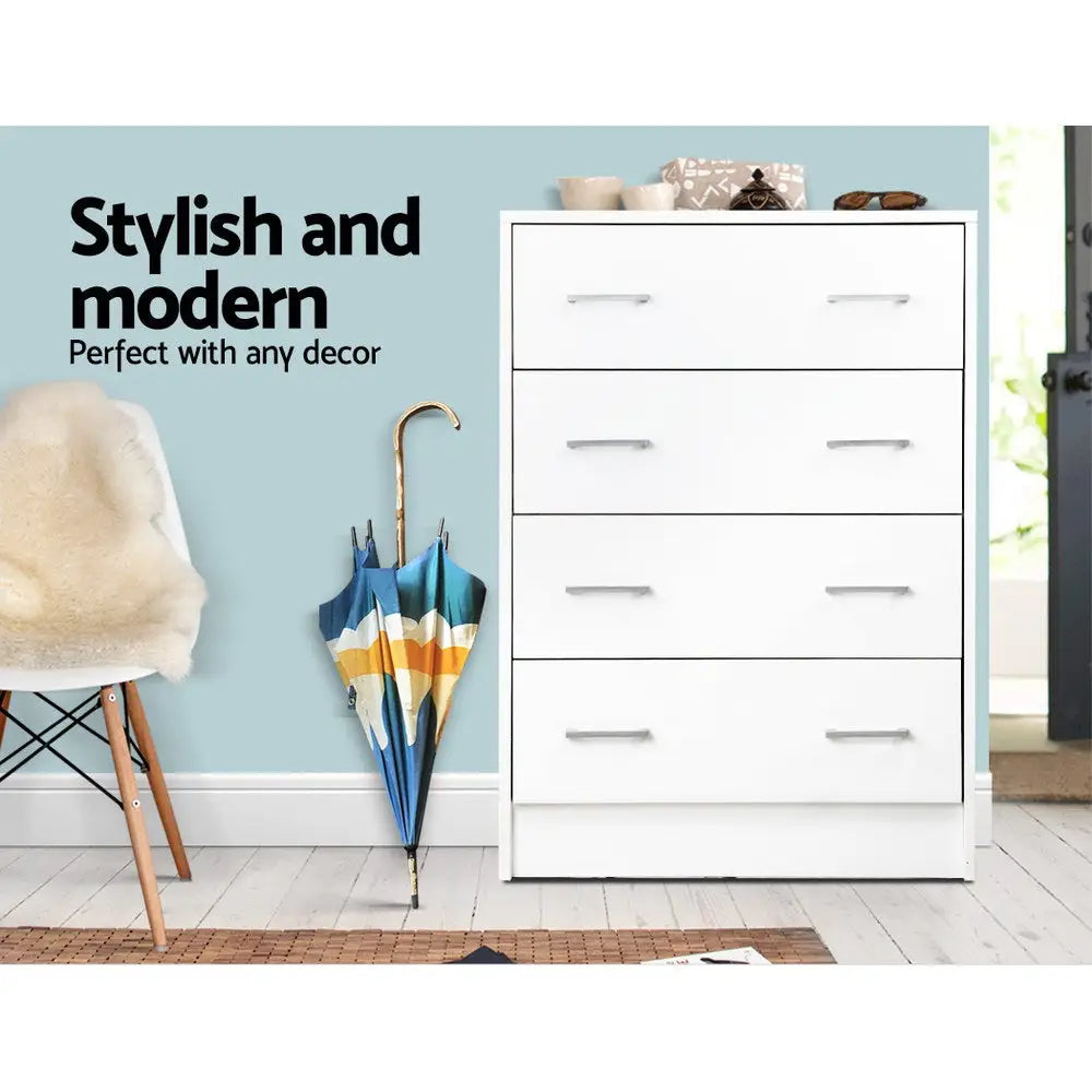 Artiss 4 Chest of Drawers - ANDES White - Furniture > Living Room