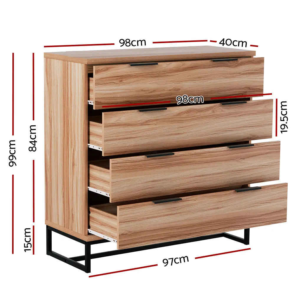 Artiss 4 Chest of Drawers Cabinet Dresser Table Tallboy Storage Bedroom Rust Oak - Furniture > Bedroom > Dressers