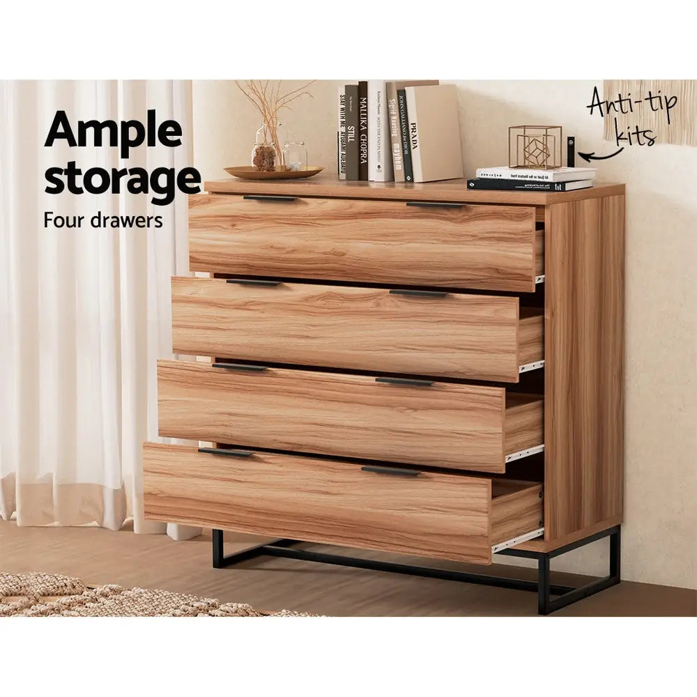 Artiss 4 Chest of Drawers Cabinet Dresser Table Tallboy Storage Bedroom Rust Oak - Furniture > Bedroom > Dressers