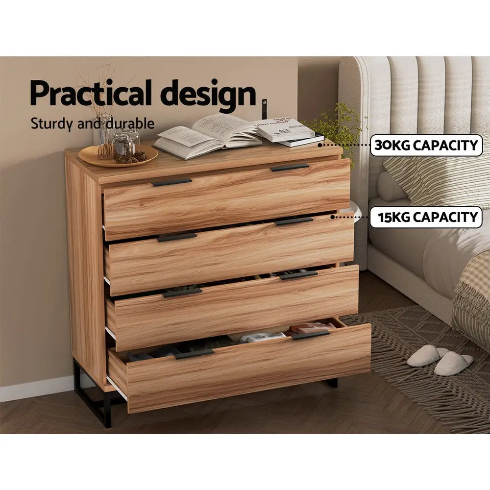Artiss 4 Chest of Drawers Cabinet Dresser Table Tallboy Storage Bedroom Rust Oak - Furniture > Bedroom > Dressers