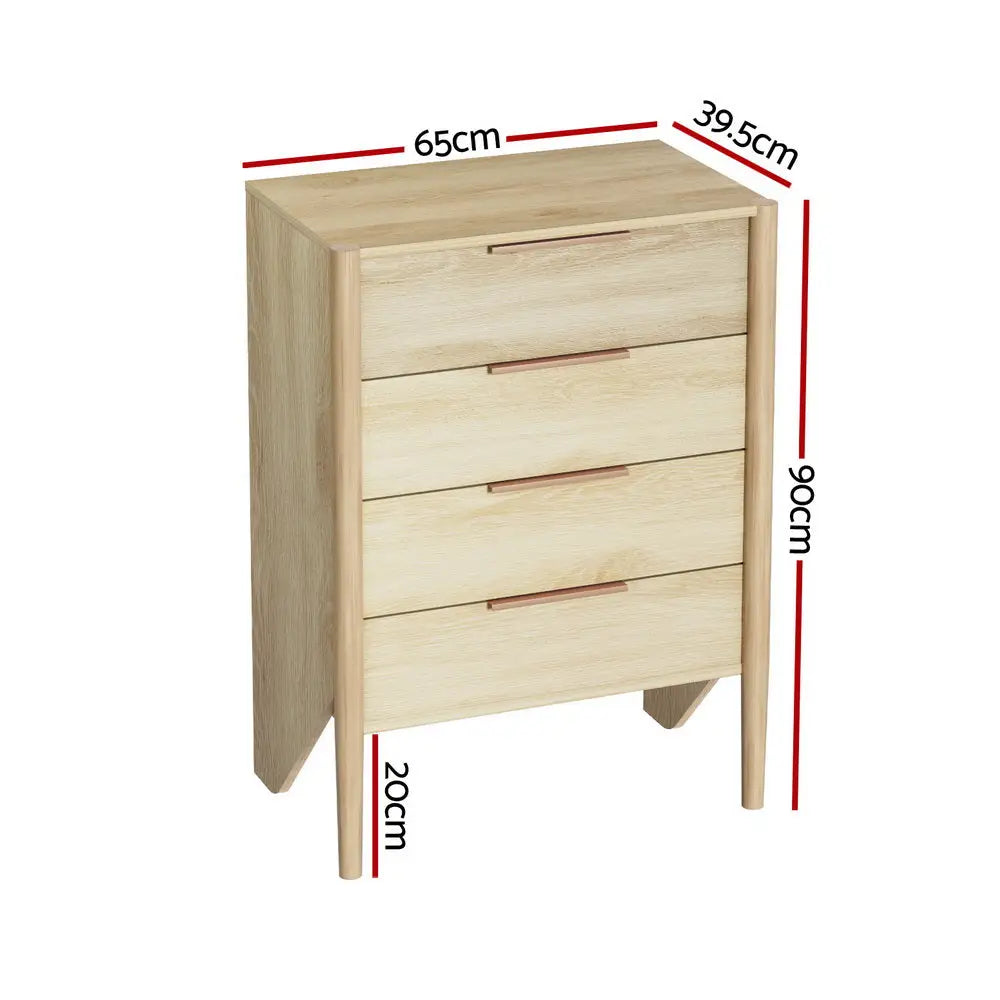 Artiss 4 Chest of Drawers - INEZ Oak - Furniture > Bedroom