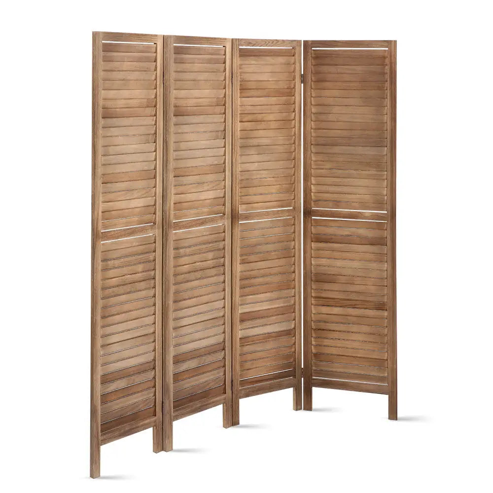 Artiss 4 Panel Room Divider Screen 160x170cm Louver Oak - Furniture > Living Room
