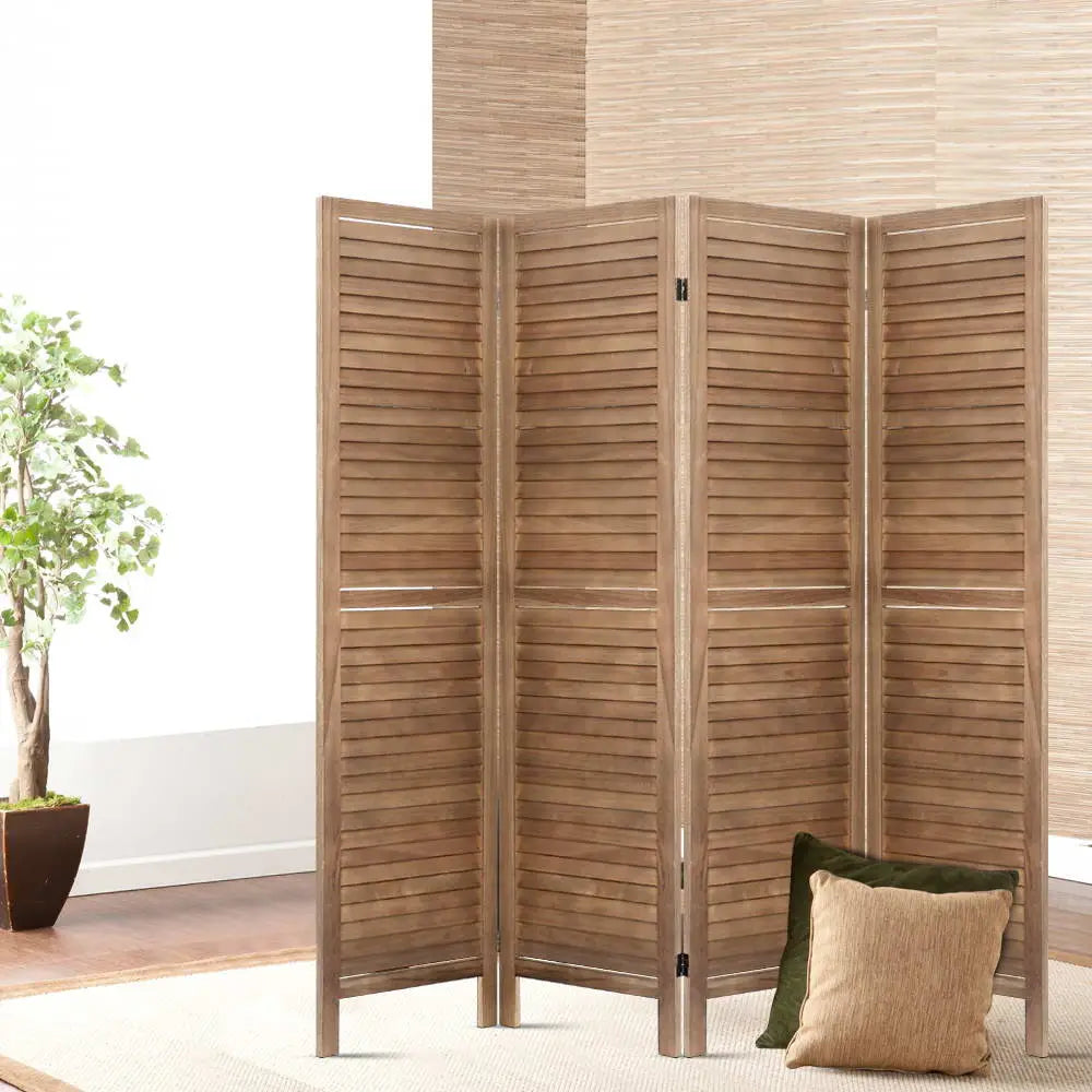 Artiss 4 Panel Room Divider Screen 160x170cm Louver Oak - Furniture > Living Room