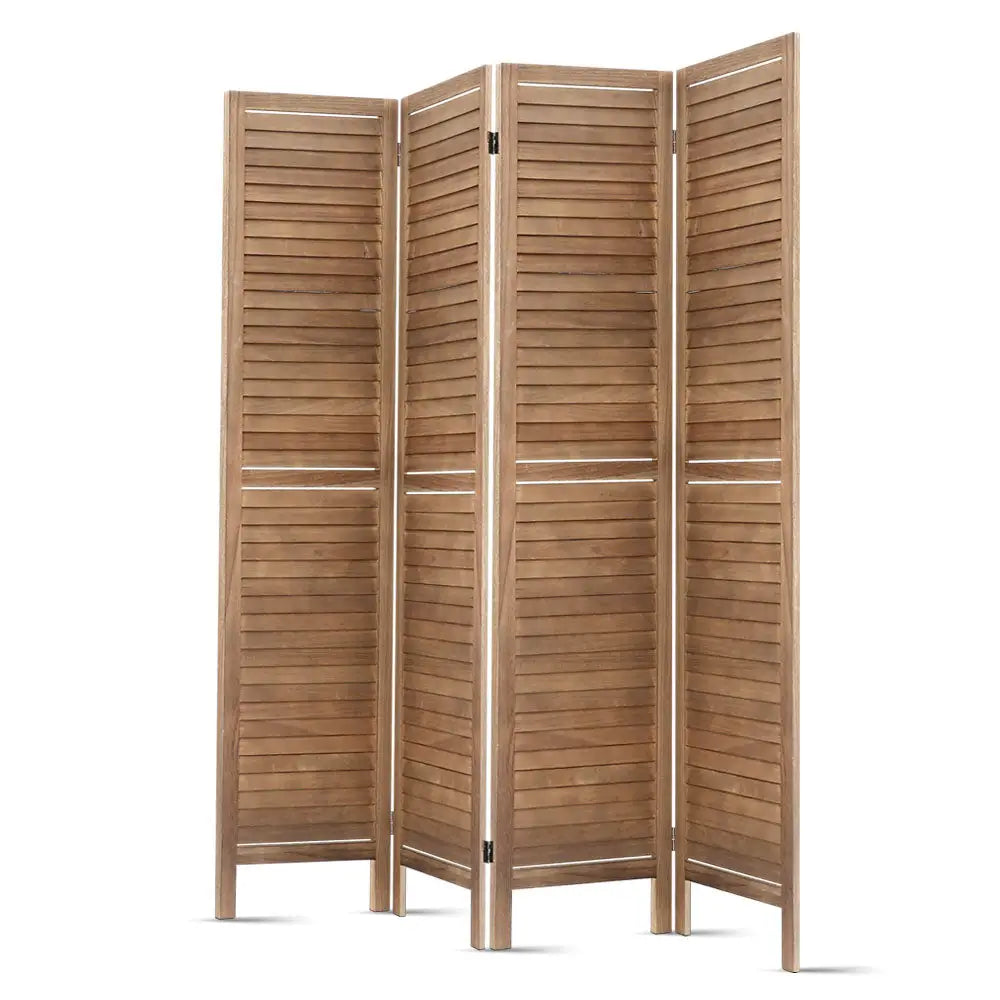 Artiss 4 Panel Room Divider Screen 160x170cm Louver Oak - Furniture > Living Room