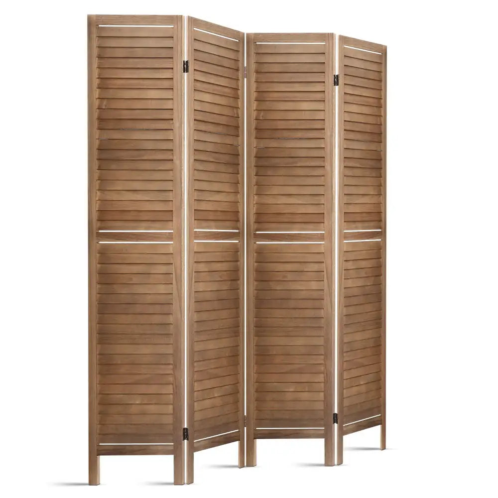 Artiss 4 Panel Room Divider Screen 160x170cm Louver Oak - Furniture > Living Room