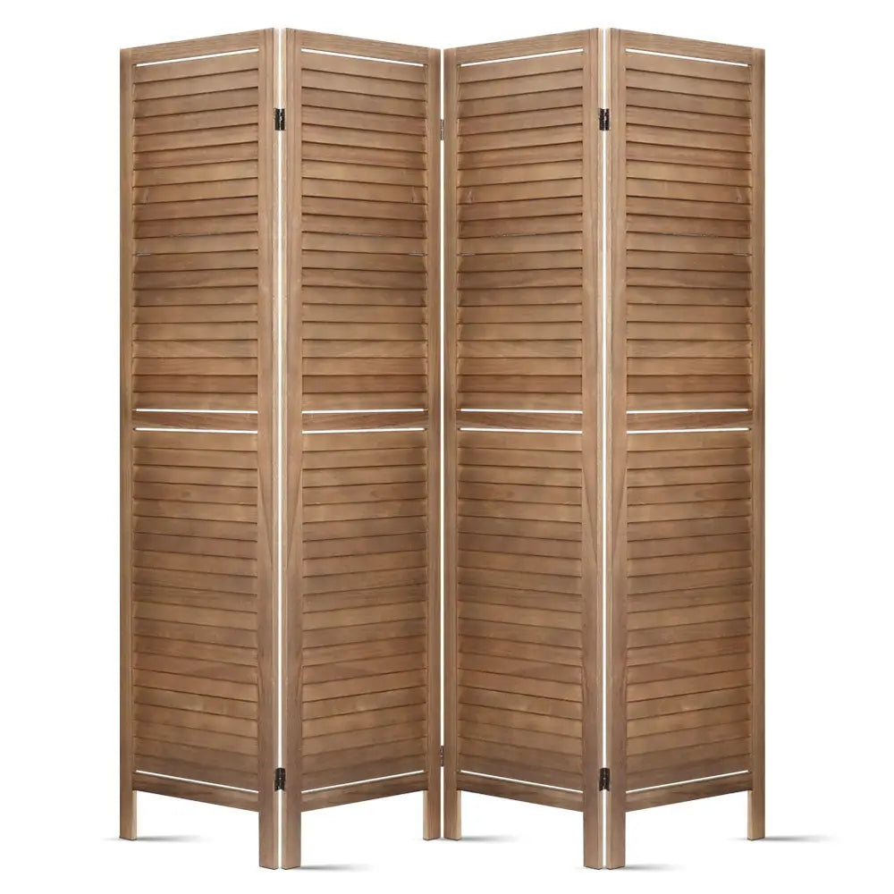 Artiss 4 Panel Room Divider Screen 160x170cm Louver Oak - Furniture > Living Room