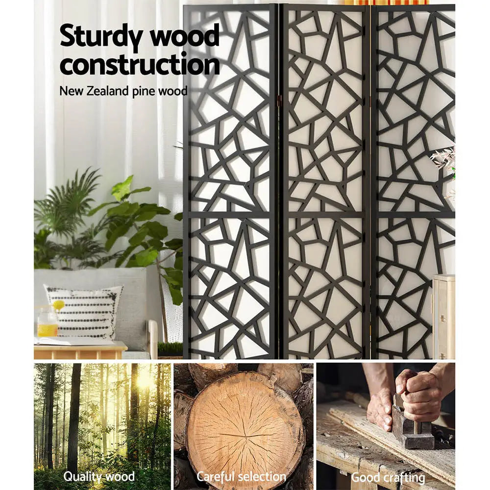 Artiss 4 Panel Room Divider Screen 162x170cm Clover Black - Furniture > Living Room
