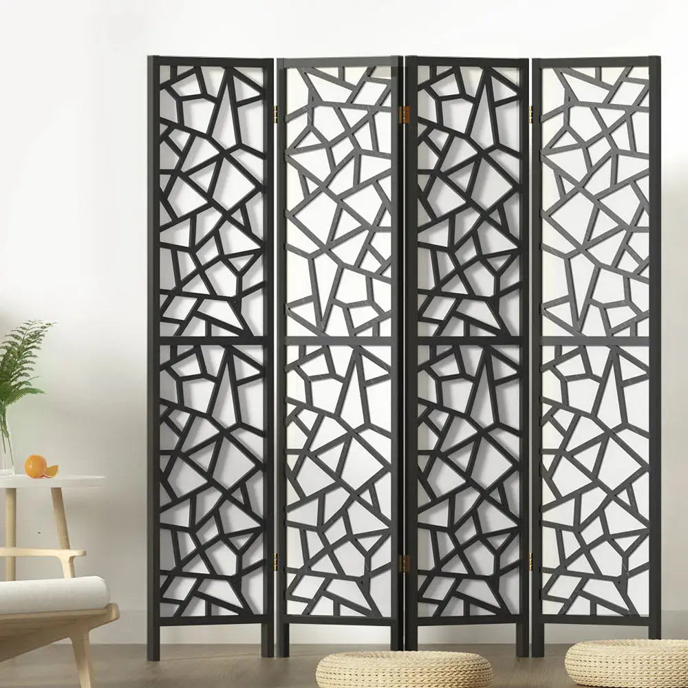 Artiss 4 Panel Room Divider Screen 162x170cm Clover Black - Furniture > Living Room