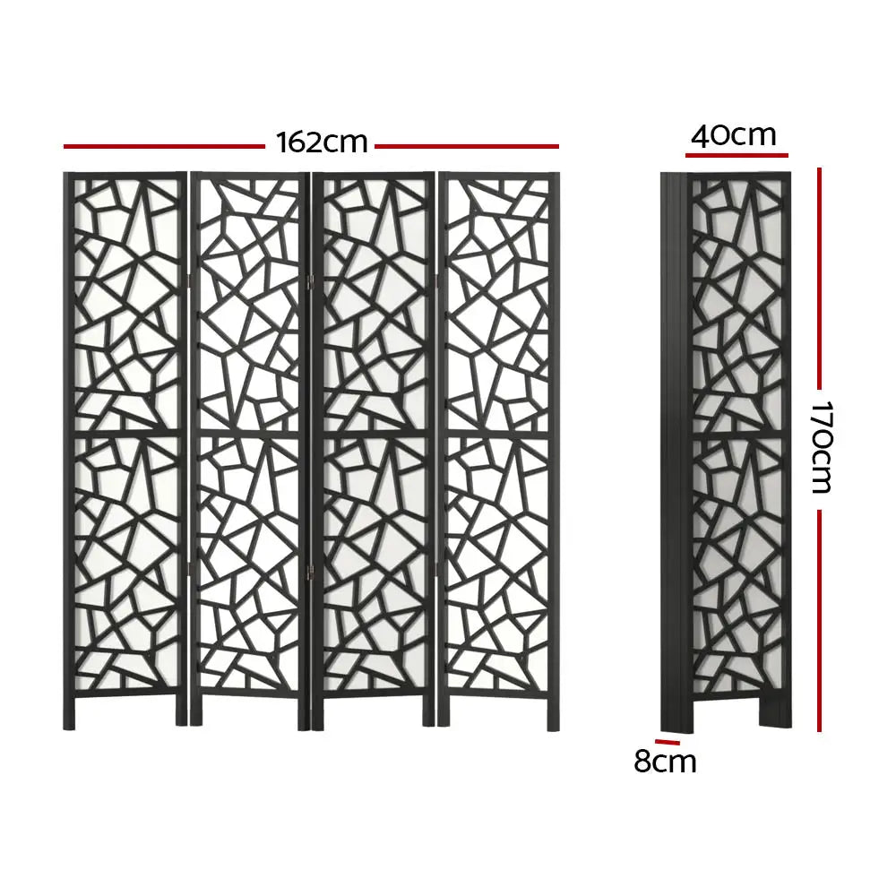 Artiss 4 Panel Room Divider Screen 162x170cm Clover Black - Furniture > Living Room