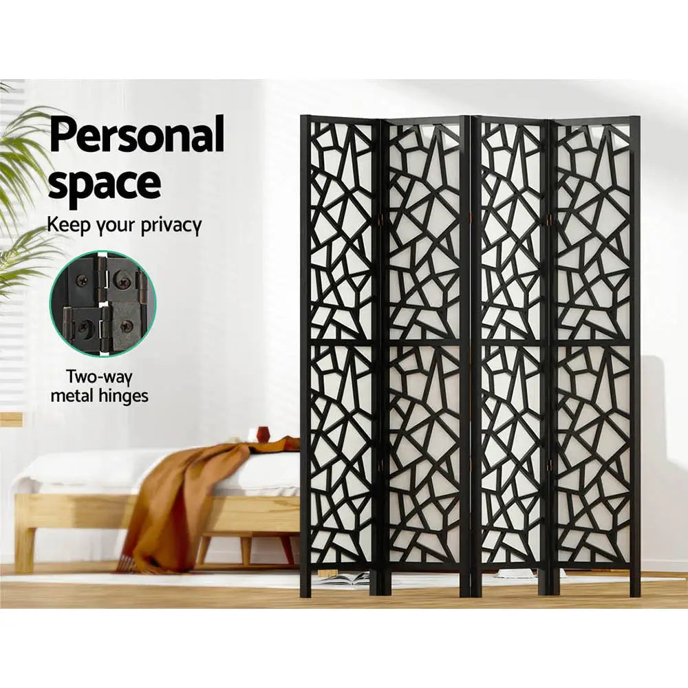 Artiss 4 Panel Room Divider Screen 162x170cm Clover Black - Furniture > Living Room