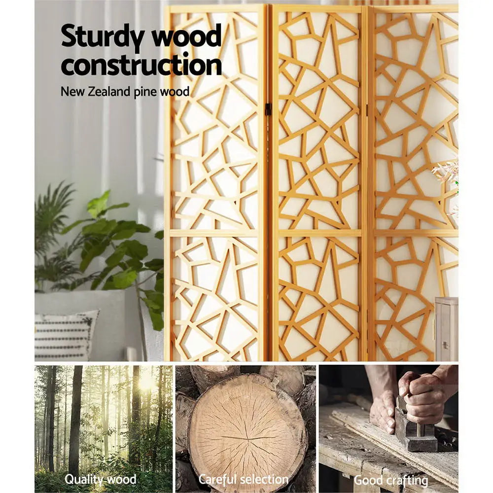 Artiss 4 Panel Room Divider Screen 162x170cm Clover Natural - Furniture > Living Room