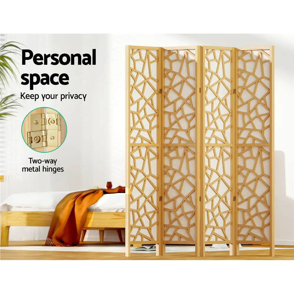 Artiss 4 Panel Room Divider Screen 162x170cm Clover Natural - Furniture > Living Room